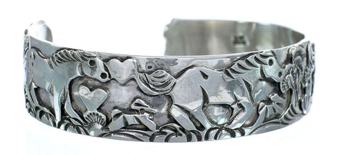 Navajo Sterling Silver Horse Story Teller Cuff Bracelet KX121344